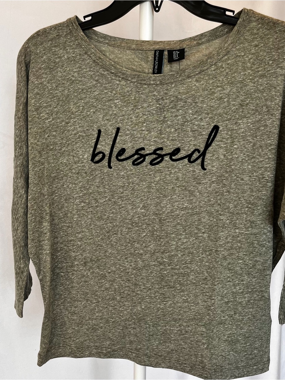 Cynthia Rowley Olive “blessed" Script Long Sleeve Top